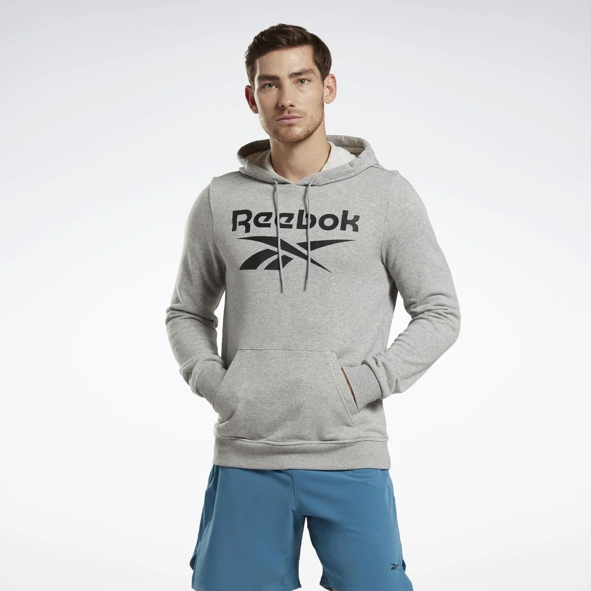 Reebok Identity French Terry Vector Pullover Hoodie Medium Grey Heather