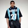 Reverse Soccer Tee Striped Botter Striped Navy/Aqua Blue