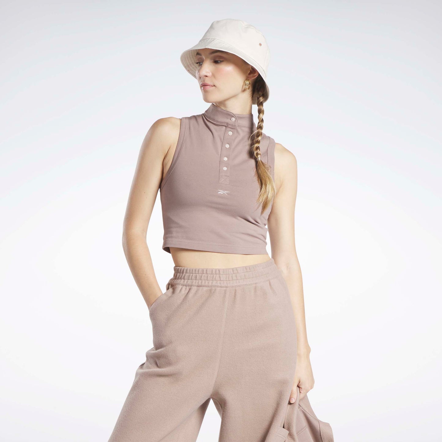 Reebok Classics Cropped Fitted Jersey Tank Top Taupe