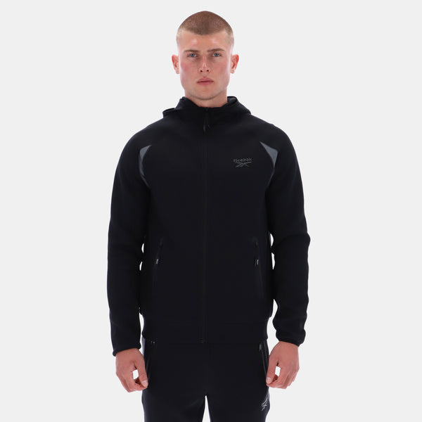 Contrast Panel Zip Hoody Black