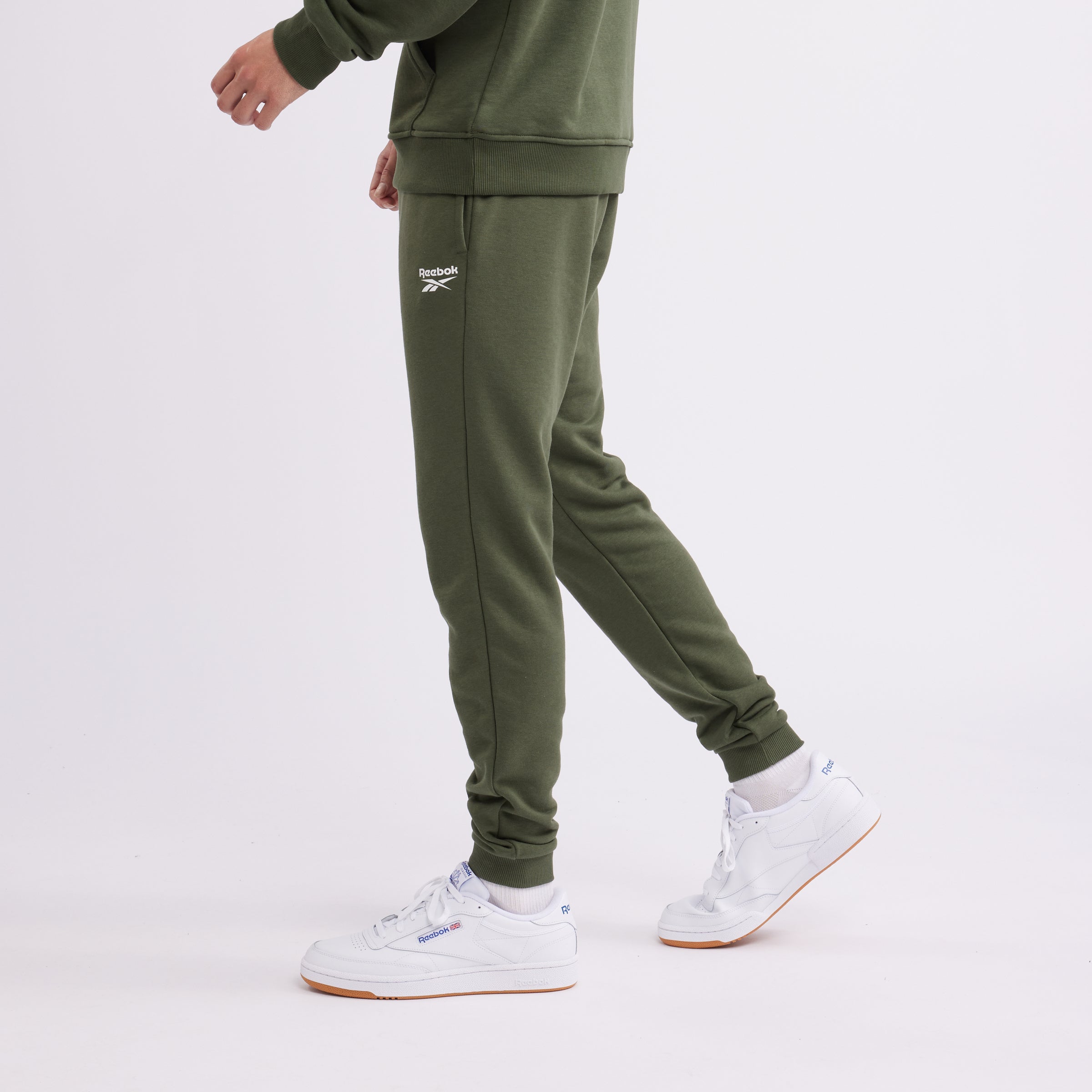 Green joggers with red on sale stripe