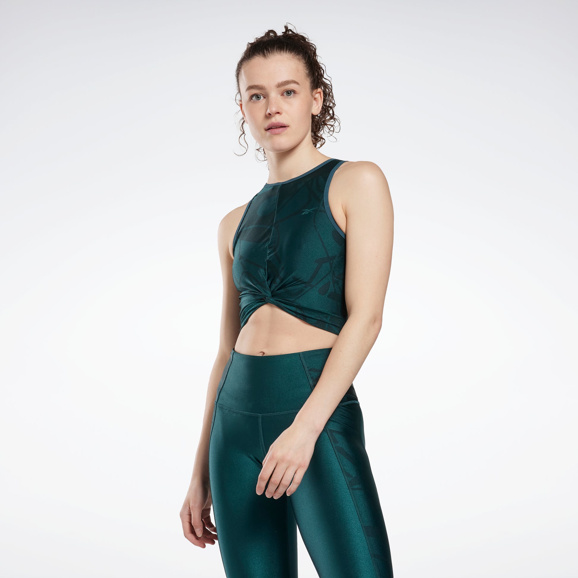 Shiny Yoga Scribble Crop Tank Top Forest Green