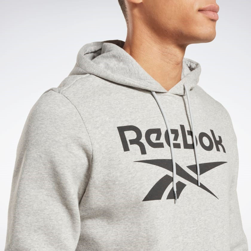 Reebok Identity Fleece Stacked Logo Pullover Hoodie Medium Grey Heather