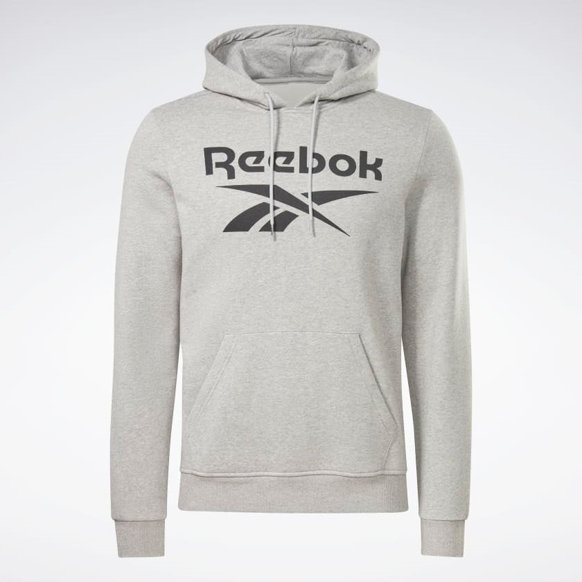 Reebok Identity Fleece Stacked Logo Pullover Hoodie Medium Grey Heathe ...